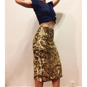 Burberry Prorsum Gold Sequin Pencil Skirt Damaged